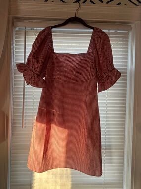 Women’s Red Gingham Puff-Sleeve Dress